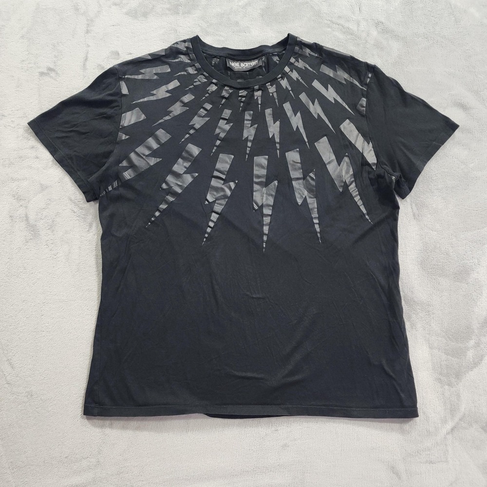 Neil Barrett Shirt Mens L Black Thunderbolt Lightning Graphic Slim Fit Tee Italy